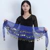 Available: Belly Dance Hip Scarf with 72/83/98/128 Coin Waist Chain - Gold, Three-Layer Design, Indian Style Waist Scarf.