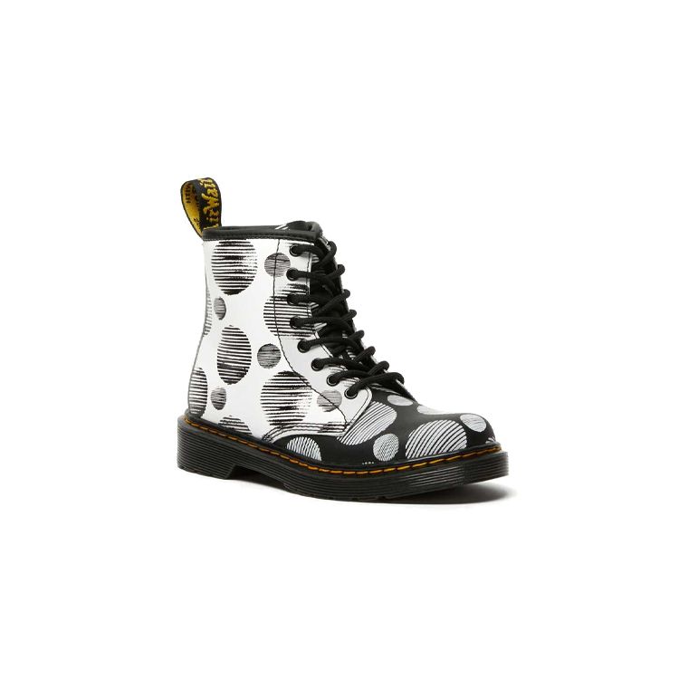 Dr. Martens 1460 Junior Полностью Принтованные В Горошек Полусапоги Повседневные На Молнии Водонепроницаемые Прочные Детские Кожаные Ботинки Детские Ботинки Черные Белые 27071009