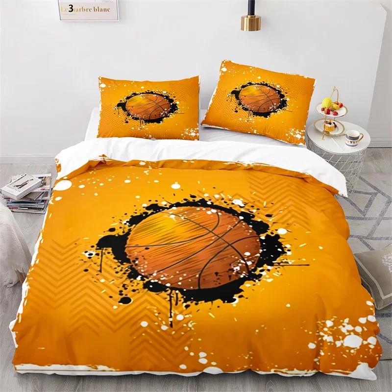 Boys Basketball Sports Theme Ball Comfortable Duvet Quilt Cover Pillowcase Bedding Set Children Bedroom Decoration Home Textile