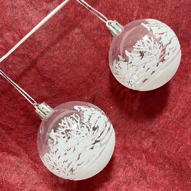 6 Stücke 6cm Weihnachten PVC Glaskugeln Schnee Ball Hängende Verzierung Weihnachtsbaum Dekor