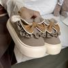 Winter New Bow Cotton Slippers Fashionable Plaid Velvet Warm Thick-soled Heightening Shoes Non-slip Cotton Shoes