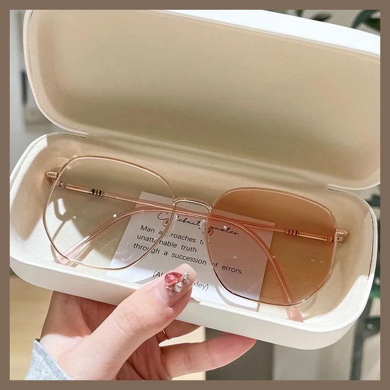 Photochromic Glasses Large Frame Flat Mirror Optical Lenses Women Fashion Eyewear Anti Blue Light UV Protection