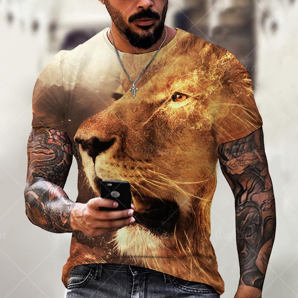 Summer New Men T-shirt O-neck Short-sleeved T-shirt Animal Lion Tiger 3D Printing Top Oversized Clothes Youth Casual T-shirt
