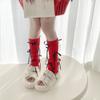 Japanese Christmas Knee Socks Y2k Bow Knitted Leg Socks Sweet New Year Red Socks  For Girl
