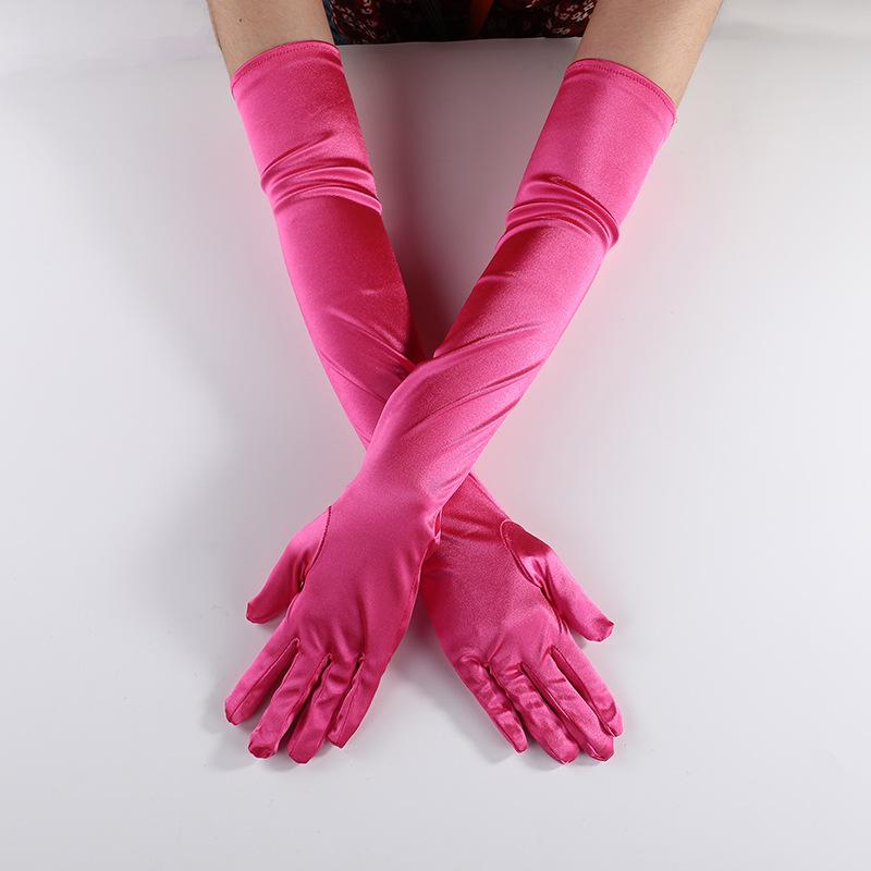 52cm 70cm Länge Satinhandschuhe Damen Hochzeit Partykleid Abend Etikette Aufführung Einfarbig Lange Handschuhe Accessoires One Size pink