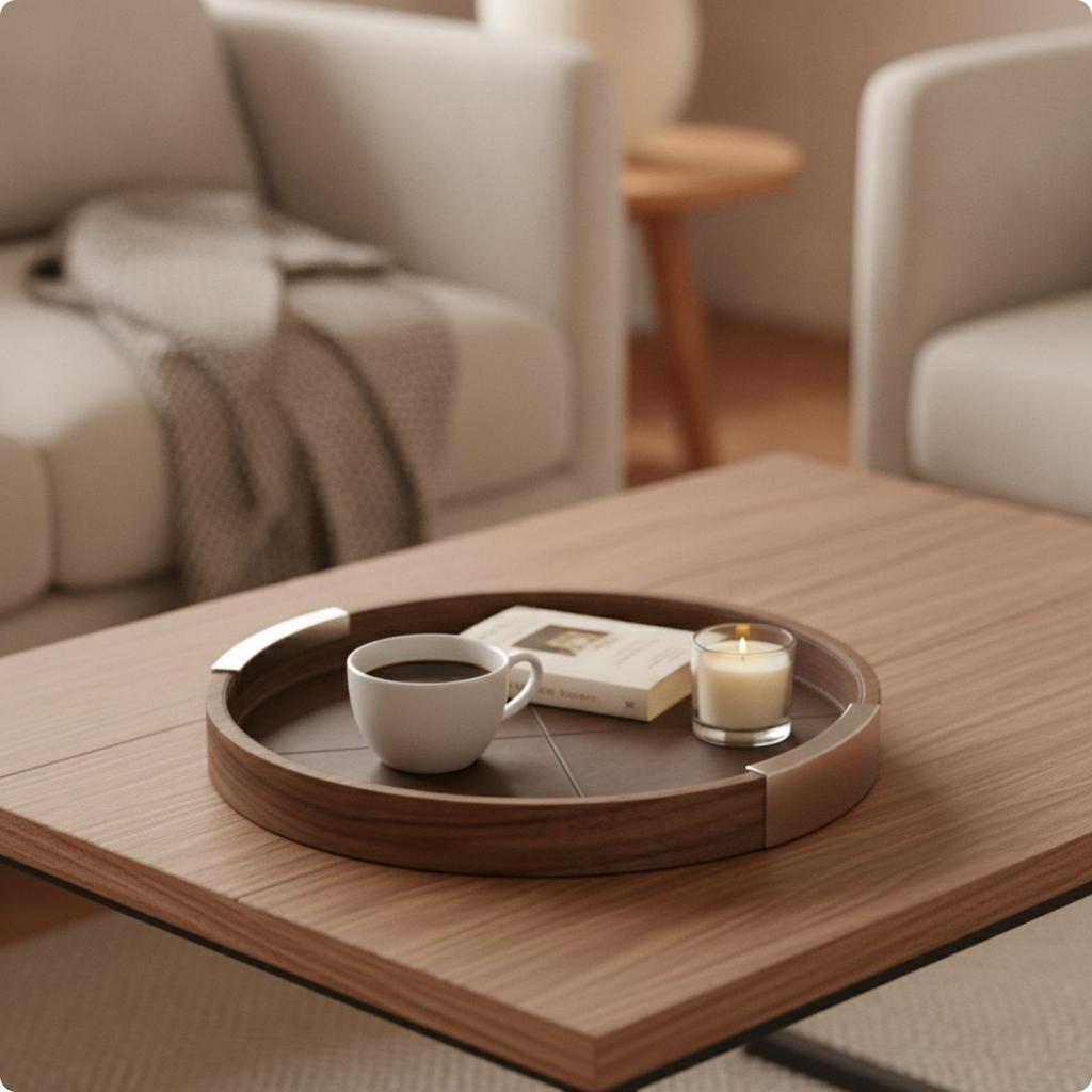 Walnut Wood Tray Minimalist Tray with Raised Rims Upscale Platter for Tea Service, Coffee Table Styling, Bedside Setup