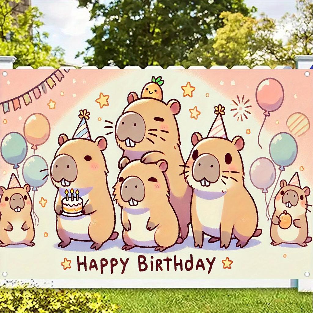 Stendardo di compleanno colorato con capibara in poliestere, sfondo allegro con capibara, decorazione per feste