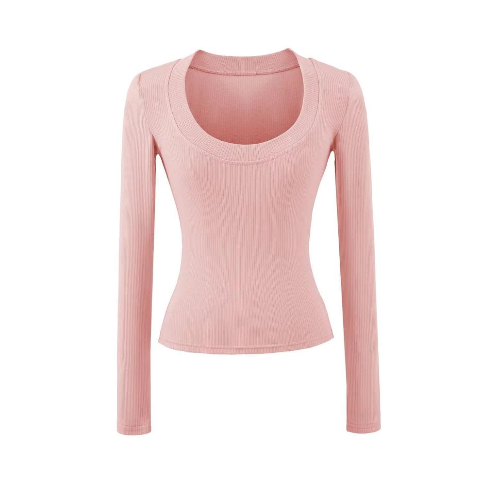 Kardashian Minimalist Velvet U-Neck Slim-Fit Cotton T-Shirt for Women