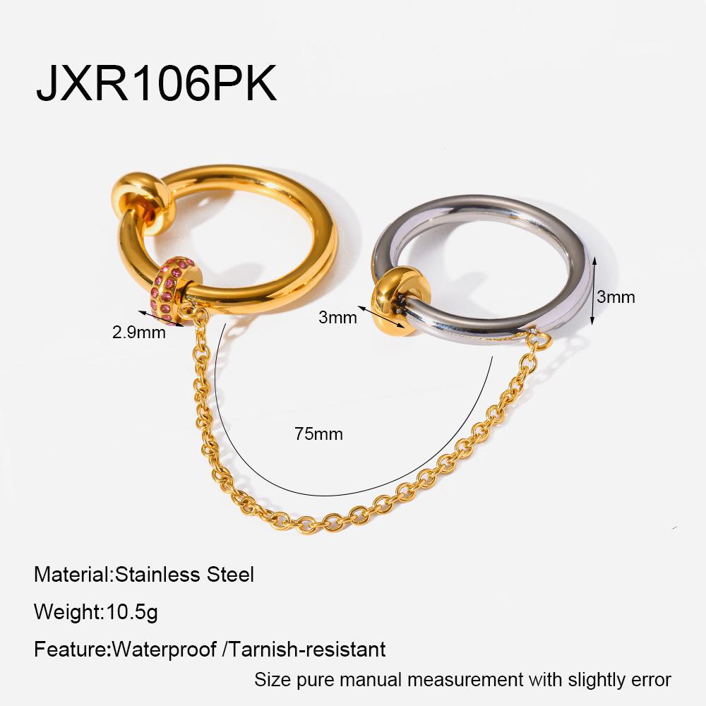 Ins Plated 18K Gold Stainless Steel Diamond Chain Ring Multi-layer Contrasting Ring Does Not Fade Niche Jewelry Women