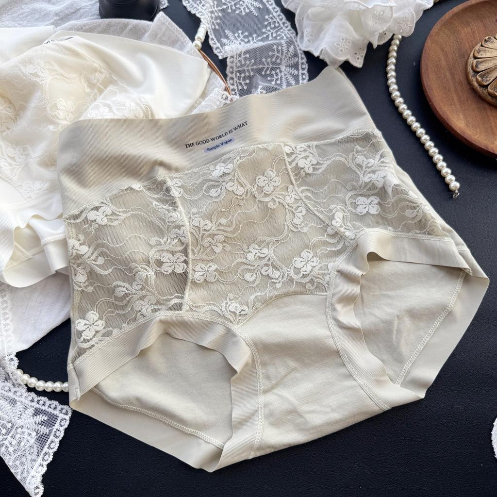 Ladies Spring and Summer Jacquard Lace Cotton Ice Silk Belly High Waisted Briefs