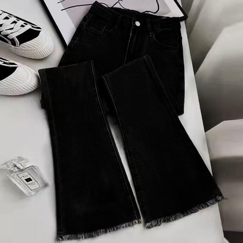 

Women s High-Waist Slim Fit Retro Flared Jeans - Horseshoe Style, American Fashion, Elastic, Floor-Length, Small Size. XL