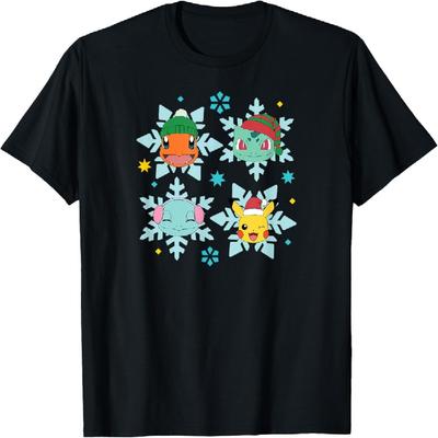 Pokémon - Charmander Squirtle Bulbasaur Pikachu Snowflakes T-Shirt