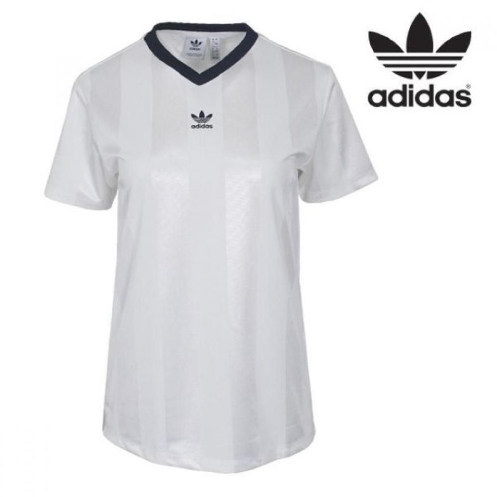 

Adidas Original Women s V neck Striped Short Sleeve T shirt DH4264