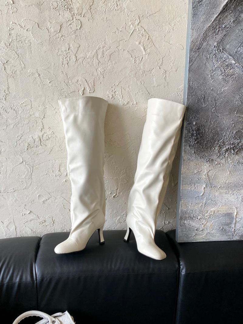 

2025 осень и зима новая европейская и американская мода универсальные сапоги женские тонкие каблуки высокие каблуки круглый носок до колена брюки рыцарские сапоги 39 белый
