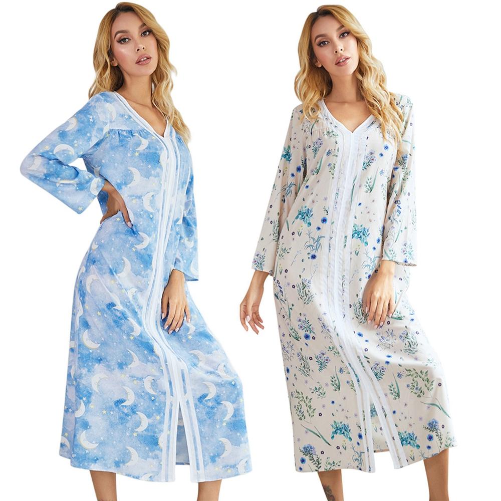 Dámská noční košile s dlouhým rukávem a potiskem