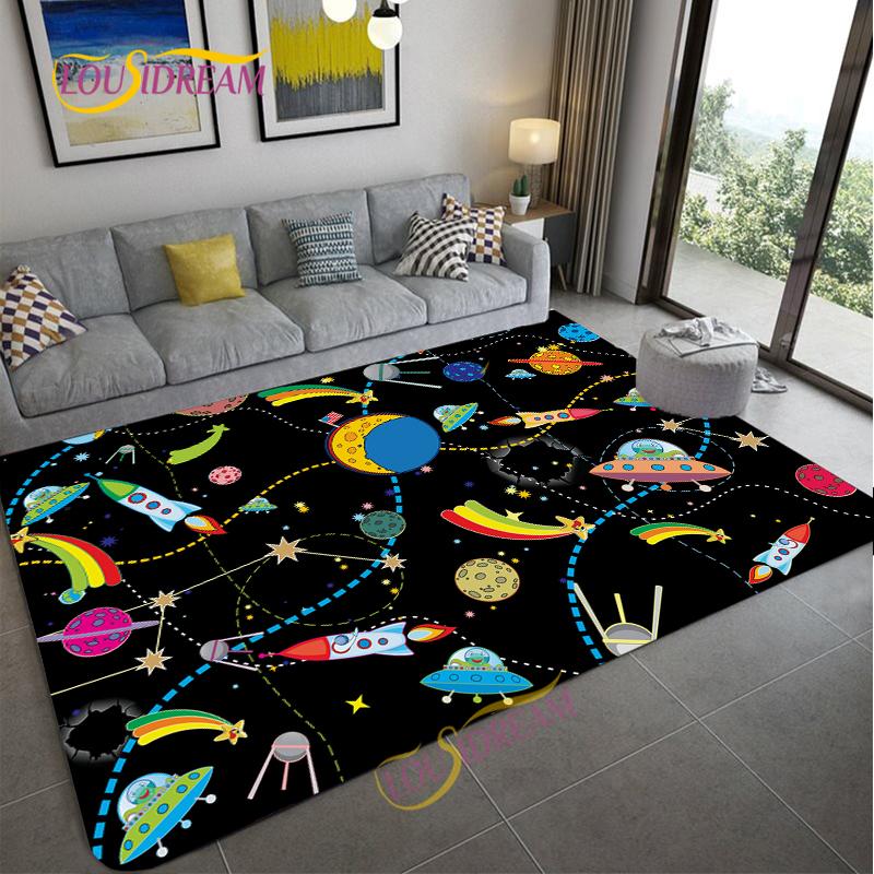 Cartoon Space Universe Planet Carpet for Living Room Bedroom Sofa Area Rug Kitchen Door Un-slip Floor Mat Alfombra Birthday gift