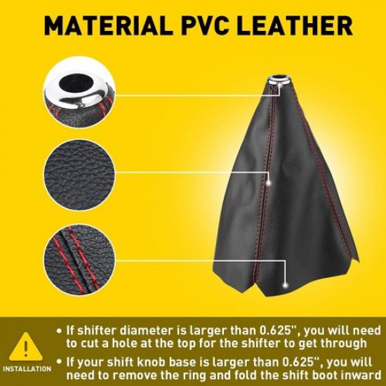 Black PVC LeatherRed Stitch ManualAuto Gear Shift Knob Shifter Boot Cover