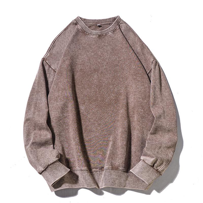 Men's 350g Vintage Washed Long Sleeve T-shirt - Lightweight Round Neck Casual Base Layer for Spring & Autumn.