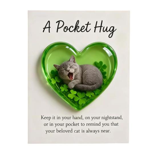 Cat Memorial Pocket Hug with Inspirational Card Emotional Support Love Heart Shaped Cat Pocket Token Decoration Cat Owners Keepsake Gift