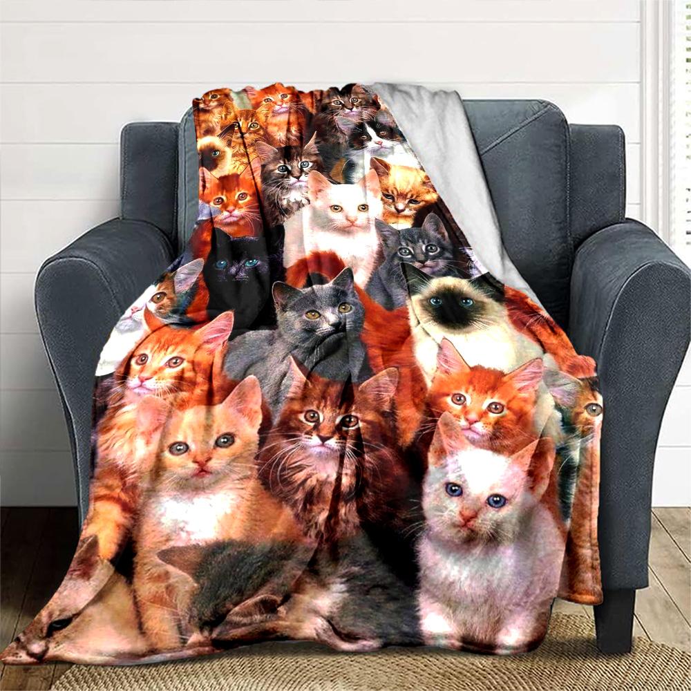 Cute Cats Print Flannel Blanket High Quality Warm Comfortable Cover for All Seasons Perfect for Gifts Home Decor