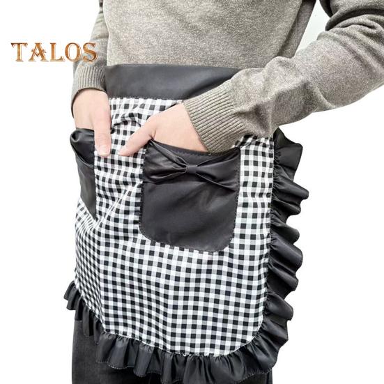 Kitchen Apron with Double Pockets Ruffle Trimmed Half Apron Adjustable Ties Western Pastry Work Clothes Apron