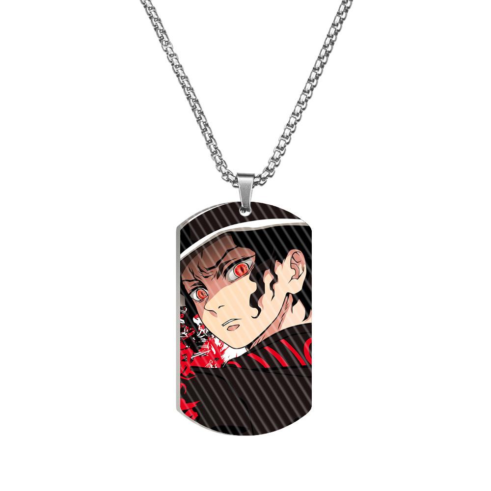 Demon Slayer Kimetsu No Yaiba Tanjiro Nezuko Stainless Steel Color Printed Dog Tag Necklace Anime Cosplay Accessory Gift For