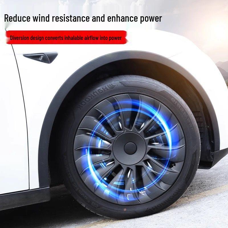 Tesla Model Y 19  High-Performance Wheel Covers - Scratch & Wear-Resistant Protectors 4-Pack Matte Black Hubcaps - White Logo