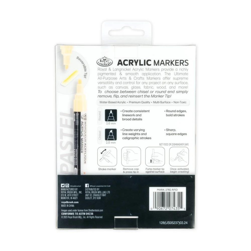 6 Piece Reversible Acrylic Art Markers Multi-Surface Non-Toxic Smooth Paint Markers Crafts Drawing Illustration and DIY Projects
