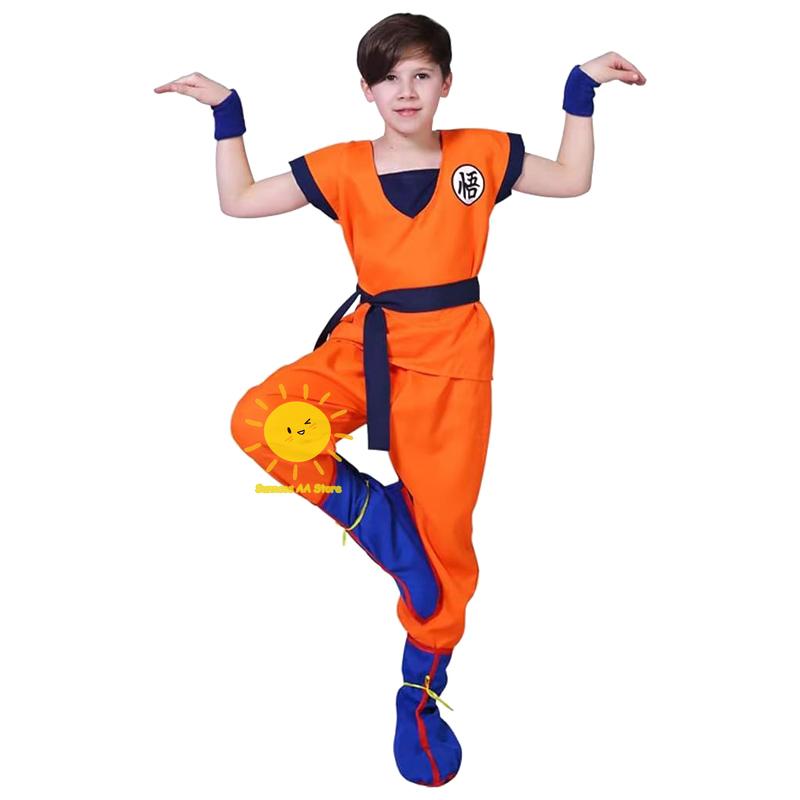 Halloween Kids Adult Goku Costume Anime Son Goku Cosplay Costume Uniform Wig Gift Halloween Carnival Party Clothes for Man Woman