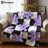 Lavender Flower Grid Cartoon Anime Print Flannel Blanket Soft Warm Throw for Kids Bedroom Sofa Bed Christmas Office Car
