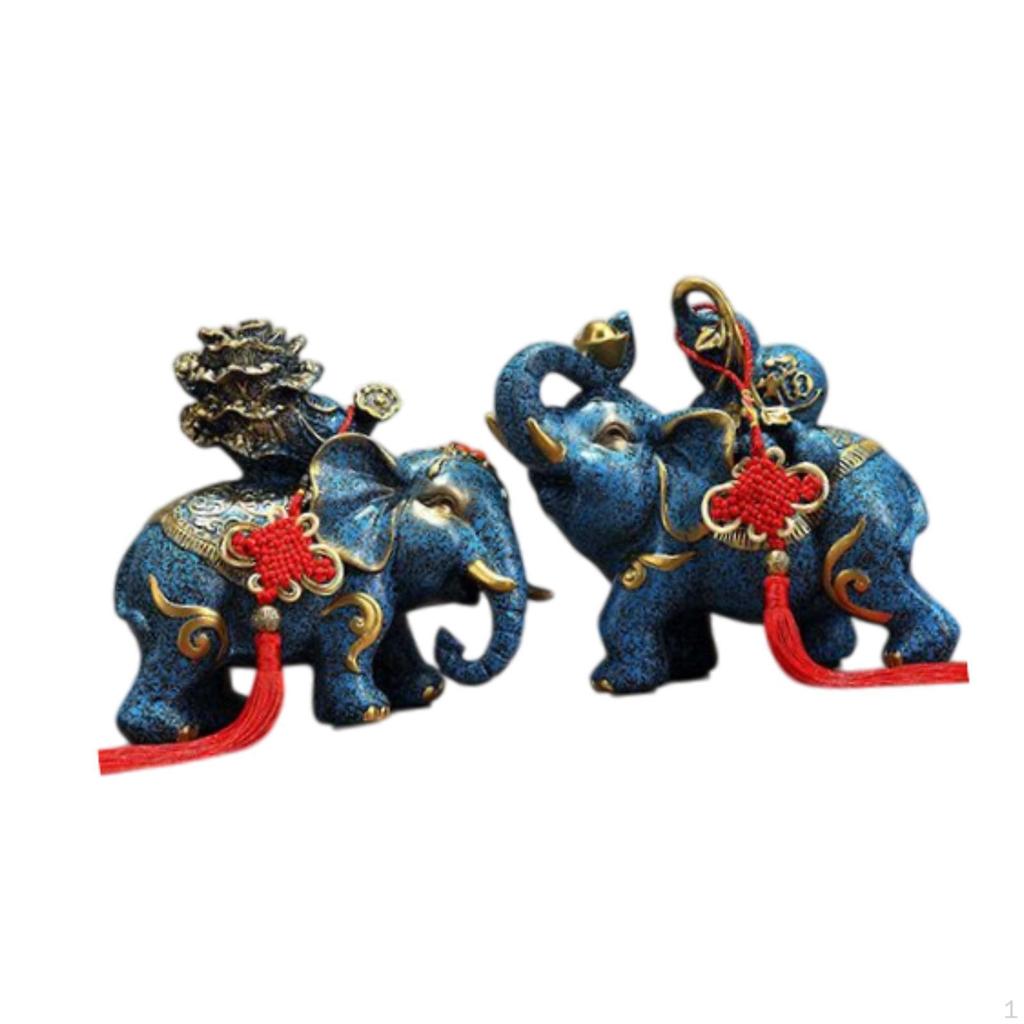 2 Elephant Figurines As Gifts Table Decor Collectible Animal Sculptures in Resin for Living Space