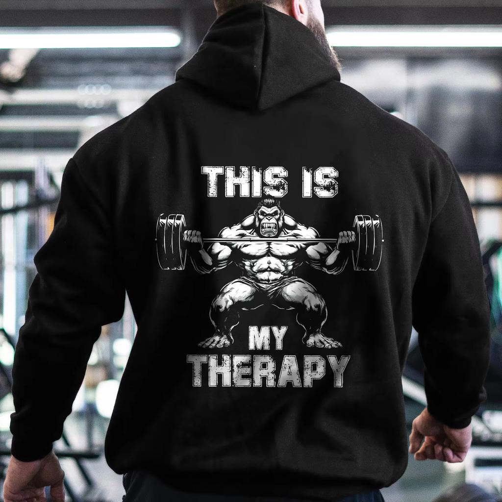 This Is My Therapy Pattern Hooded For Men Autumn Winter New Men's Fitness Hoodies Gym Workout Hoodie Breathable Sweatshirts
