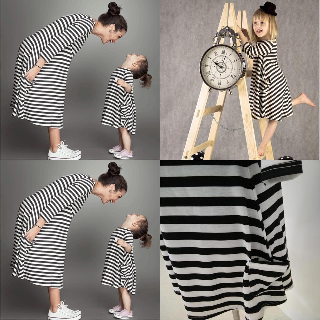 Charming Parent-child Dress Clothes Set Featuring Striped Half Sleeve Baby Girl Dress