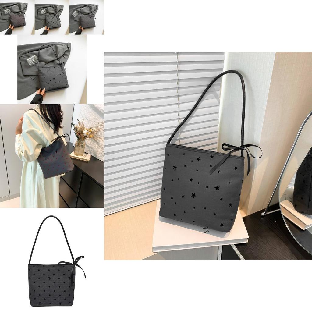 Trendy Large Capacity Bucket Bag With Bowknot And Polka Dot Print For Fashionable Commuters