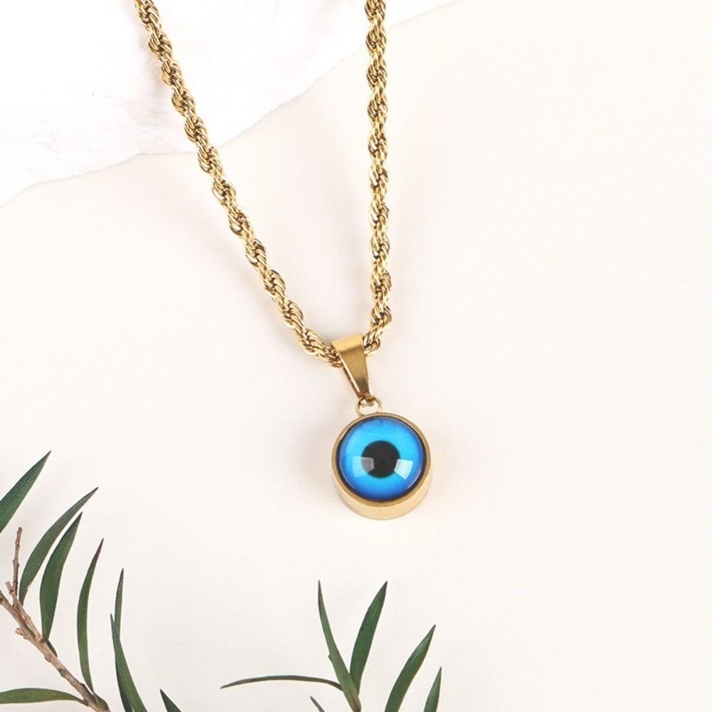 

Twisted Chain Demon Eye Necklace Round Eye Pendant Chain Necklace Twisted Collarbone Choker Gift Style B