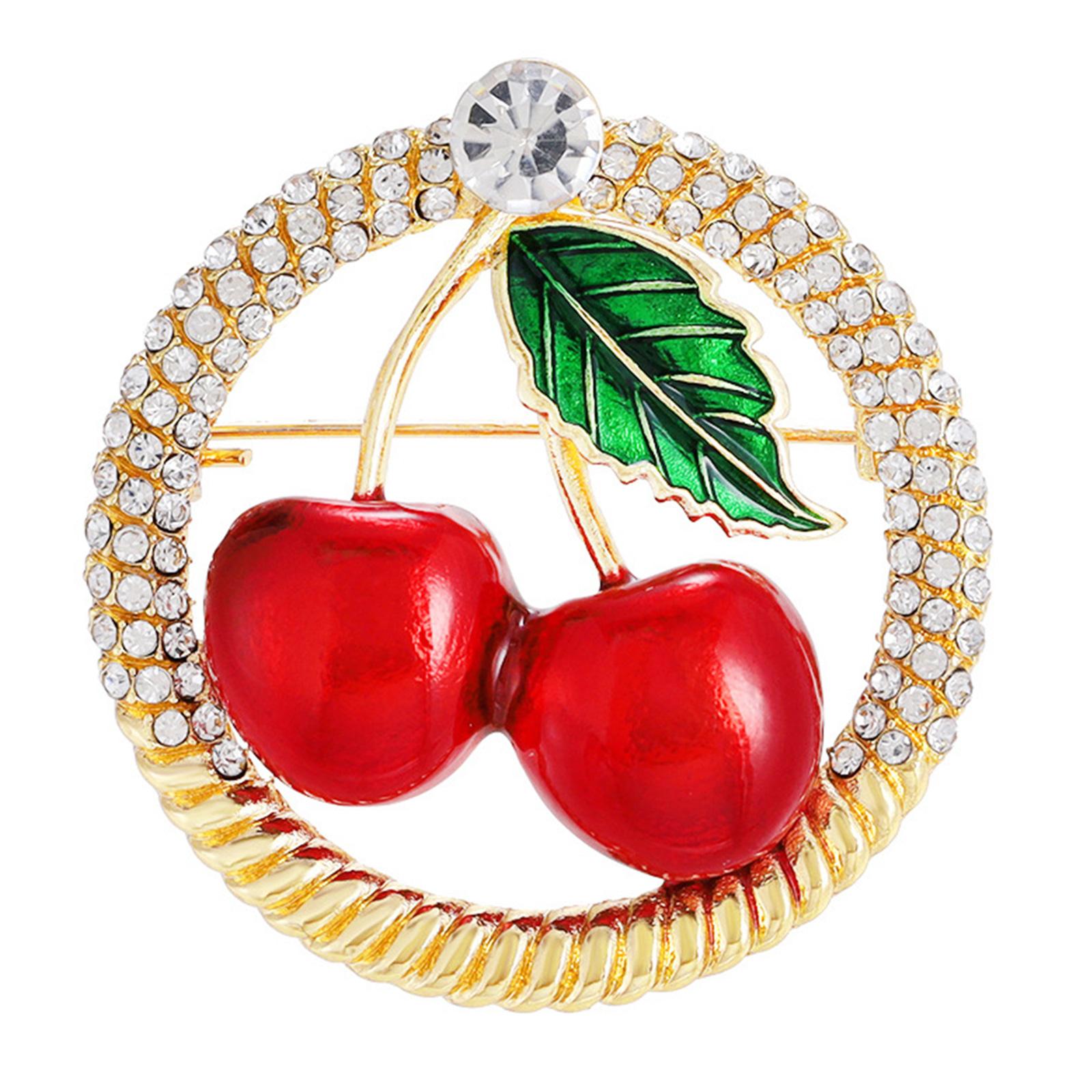 

Cherry Design Brooch Pin with Rhinestones Decors Elegant Badge Pin For Women Various Outfit Formal Occasion Accessories 1