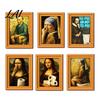 Housewarming Gifts for Art Lovers Funny Small Wooden Fridge Magnet Picture Frame Vintage Oil Painting Pattern Photo Frames Whiteboard Magnetic
