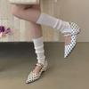 Spring French Polka Dot Pointed Head Word With High Heels Single Shoes Shallow Mouth Mary Jane Shoes Temperament Women'S Shoes