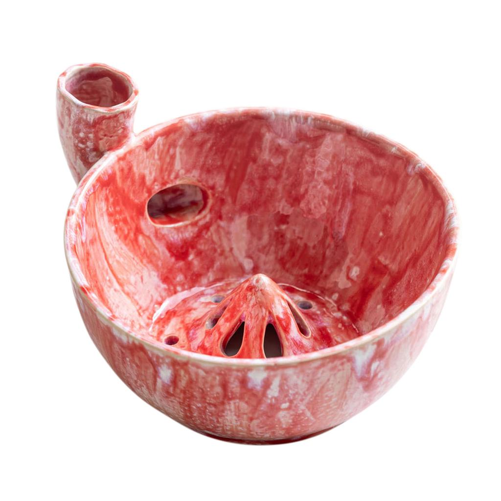 Handmade Ceramic Fruit Strainer Bowl Spinning Colander Drainage Holes Berry Washing Rinse Basket