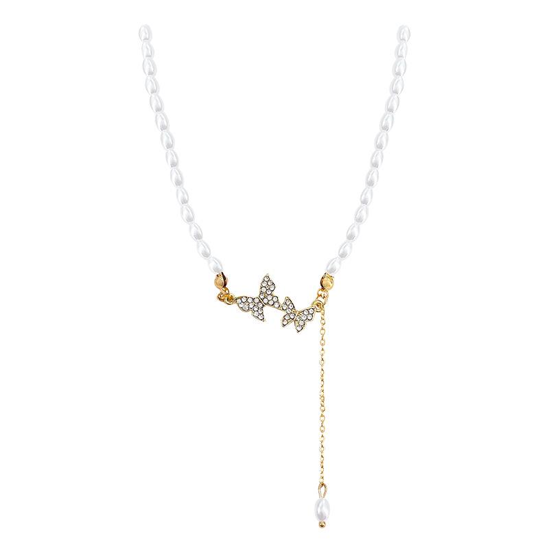 Butterfly pearl necklace Women's beaded collarbone chain in style Internet celebrity accessories