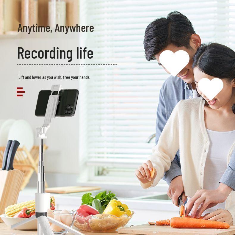 2025 Portable Bluetooth Selfie Stick with Adjustable Phone Holder and Floor Stand for Travel and Live Streaming