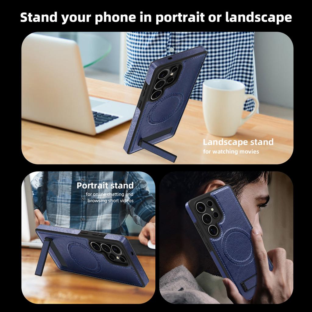 Husă de telefon magnetică din piele PU cu încărcare fără fir pentru Samsung Galaxy S24 Ultra S23 S22 Plus, cu husă rezistentă la șocuri