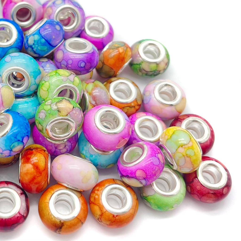 12/30/60 шт. 15x11 мм крупные бусины с отверстиями разных цветов с серебристыми сердечниками европейские подвески подходят для браслета ожерелья