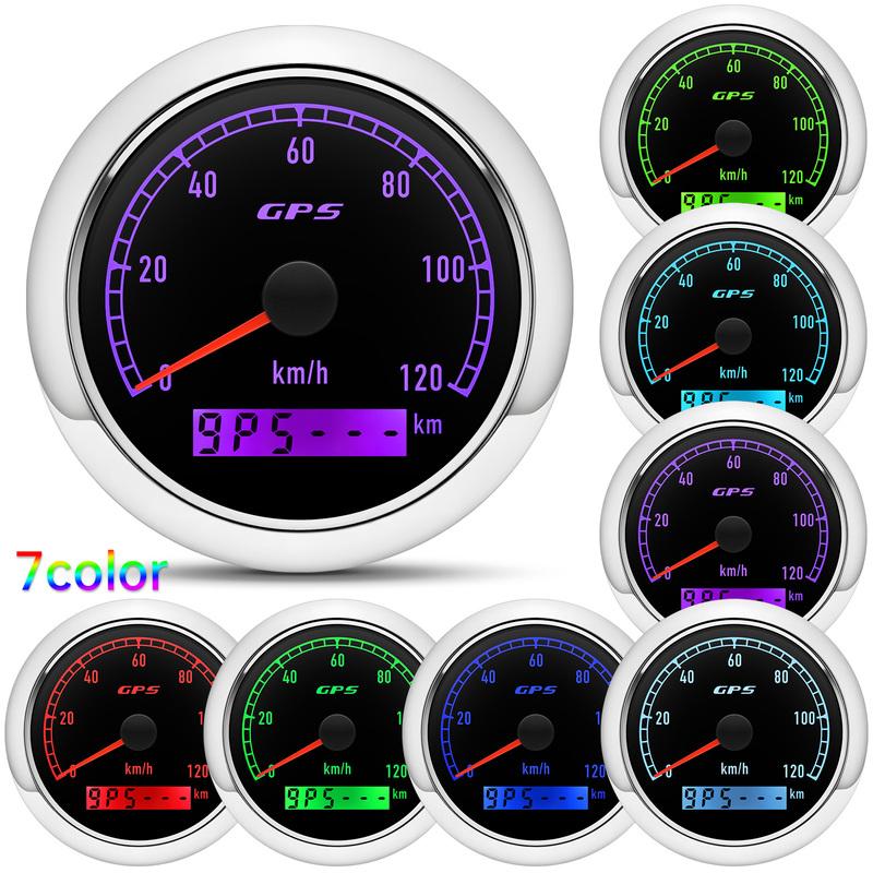 Custom 7 Color LED Universal 80MM GPS Speedometer 0-120kmh 0-60kmh Speed Meter For Boat Car Yacht 80MPH Odometer With Antenna