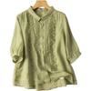 Spring Summer Shirt Women's Seven Quarter Sleeve Embroidered Cotton Linen Shirt Women's Artistic Retro Design Sense Top