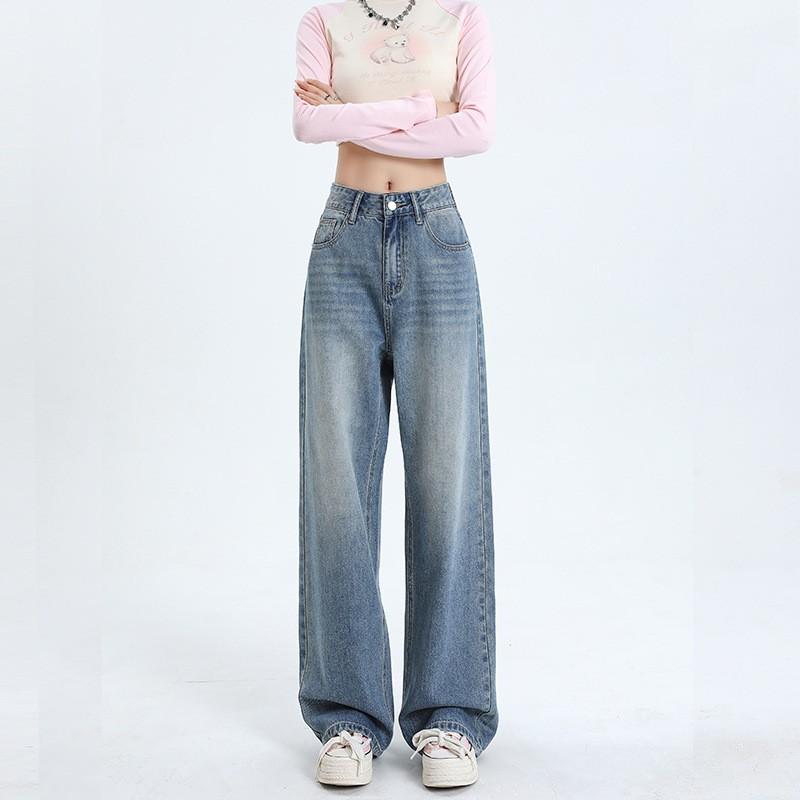 Women's High Rise Wide Leg Jeans Loose Fit Casual Washed Straight Denim Pants