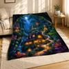 Enchanted Forest Village Coral Fleece Blanket Fantasy Landscape Decor