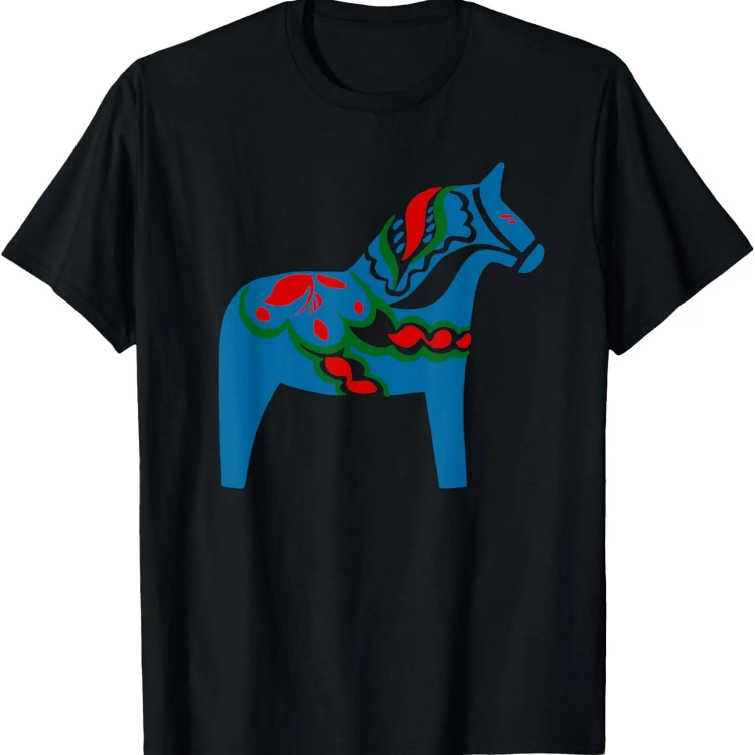Swedish Dala Horse Sweden Blue Dalarna Horse Design T-Shirt S