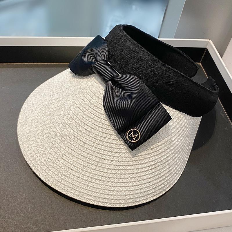 Summer Empty Top Raffia Straw Hat Women Outdoor Travel Beach Sunscreen Anti Uv Riding Sun Hat Girl Big Brim Bow Visor Cap