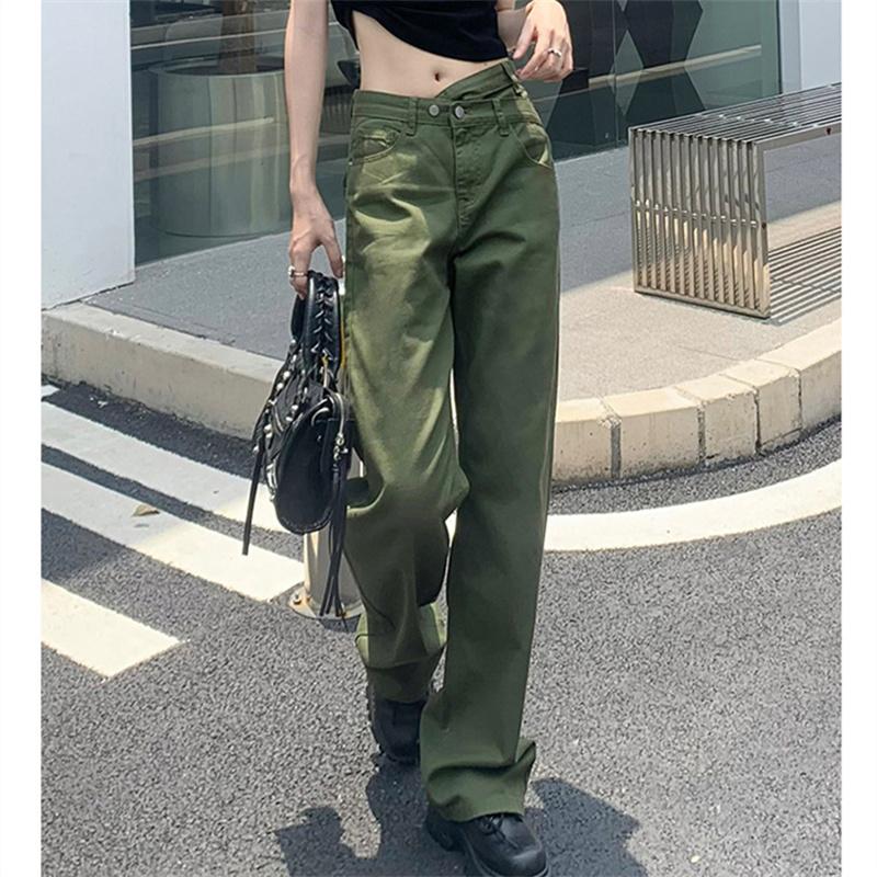 Jeans High Waisted Loose 2022 Women's Vintage Wide Leg Cargo Jeans High Street Retro Straight Leg Women's Patchwork Cargo Jeans